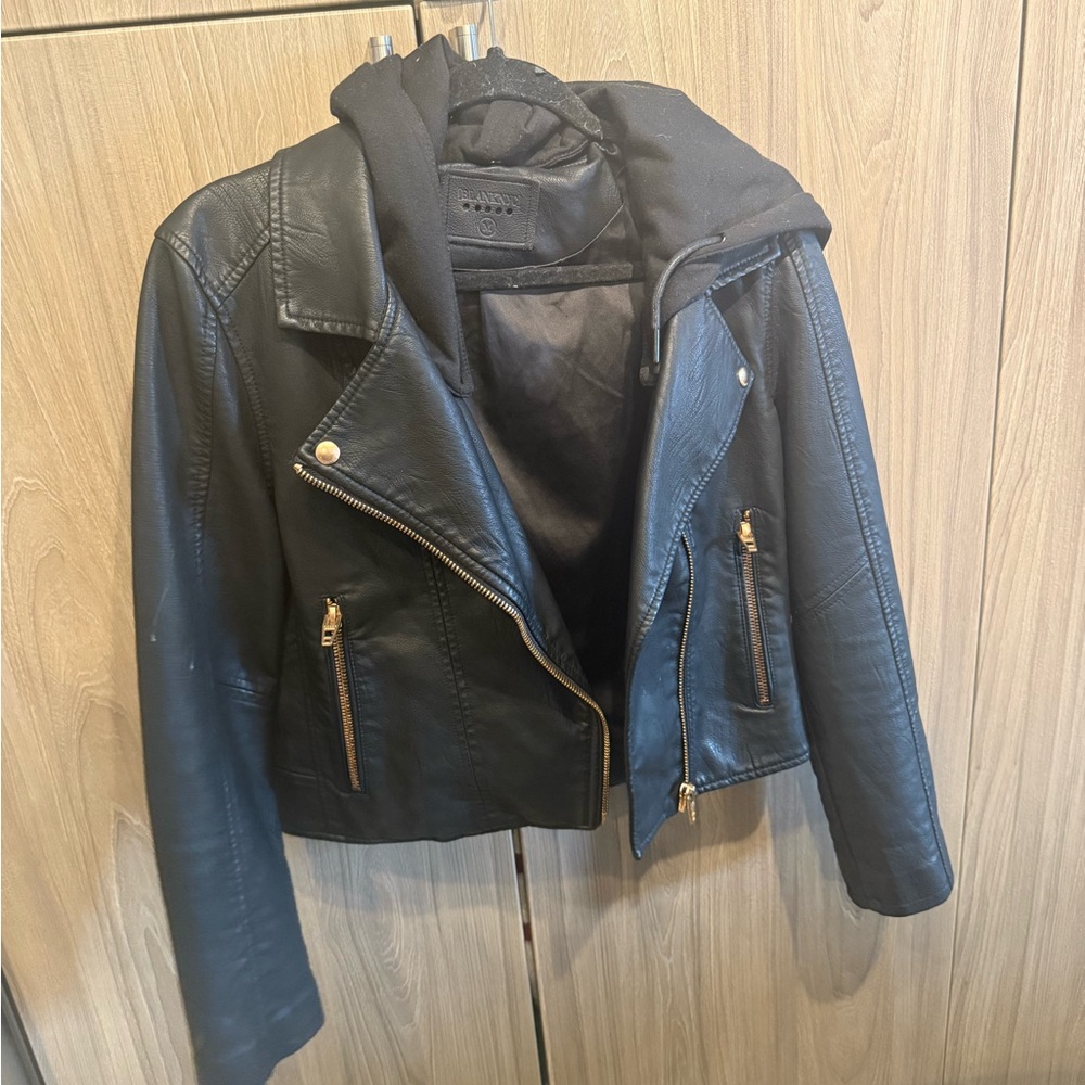 Blank NYC Black Leather Jacket with Gold Accents